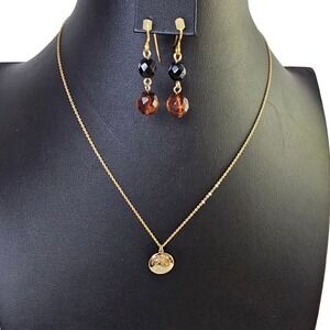Gold‎ Tone Necklace and Beaded Dangle Earrings Jewelry Set for Women